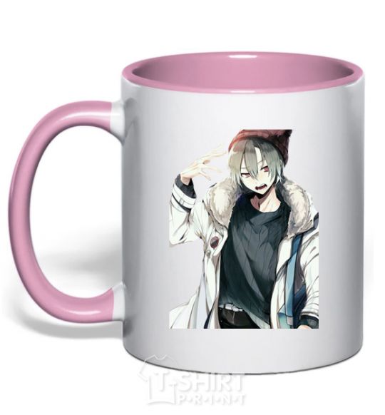 Mug with a colored handle Anime boy light-pink фото