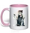 Mug with a colored handle Anime boy light-pink фото