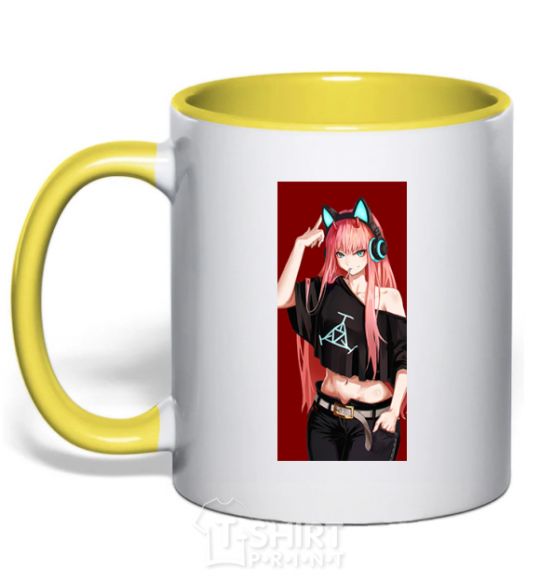 Mug with a colored handle Sound equipment yellow фото