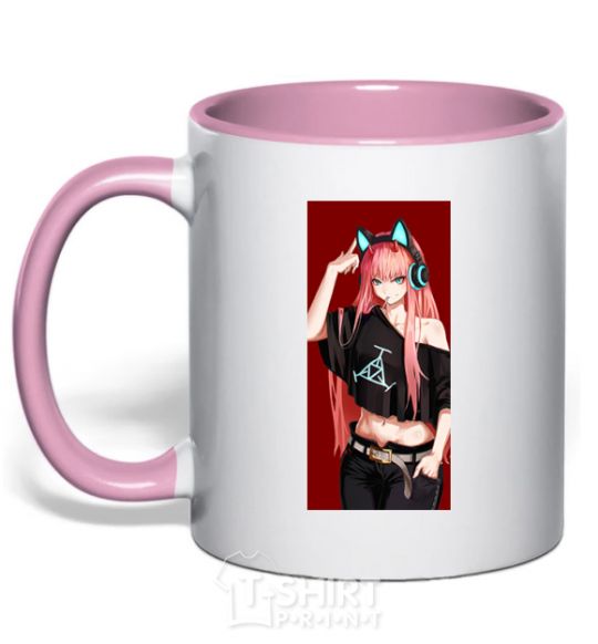 Mug with a colored handle Sound equipment light-pink фото