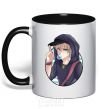 Mug with a colored handle Boy with bubble gum black фото