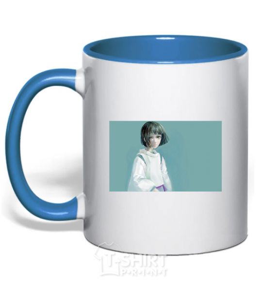 Mug with a colored handle Spirited away anime characters royal-blue фото