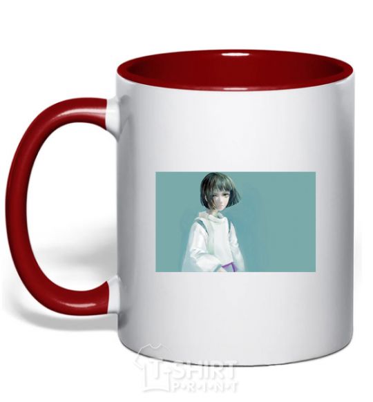 Mug with a colored handle Spirited away anime characters red фото