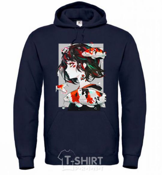 Men`s hoodie Anime fish and girl navy-blue фото