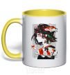 Mug with a colored handle Anime fish and girl yellow фото