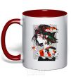 Mug with a colored handle Anime fish and girl red фото