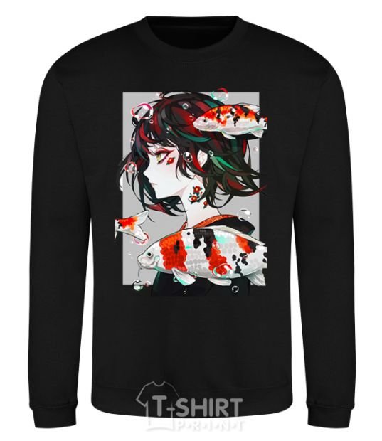 Sweatshirt Anime fish and girl black фото