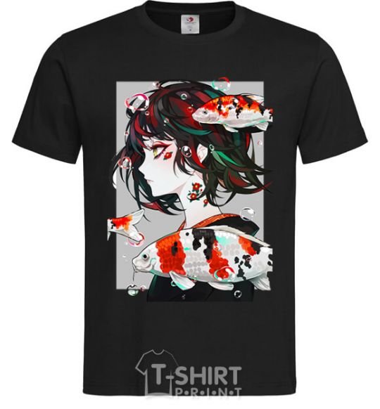 Men's T-Shirt Anime fish and girl black фото
