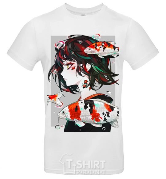 Men's T-Shirt Anime fish and girl White фото