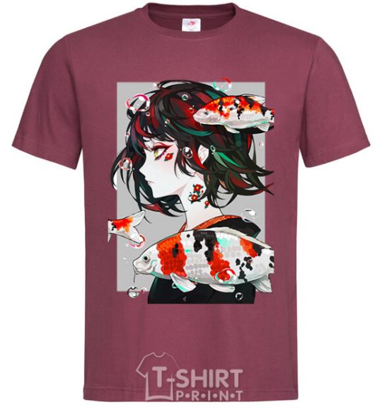 Men's T-Shirt Anime fish and girl burgundy фото