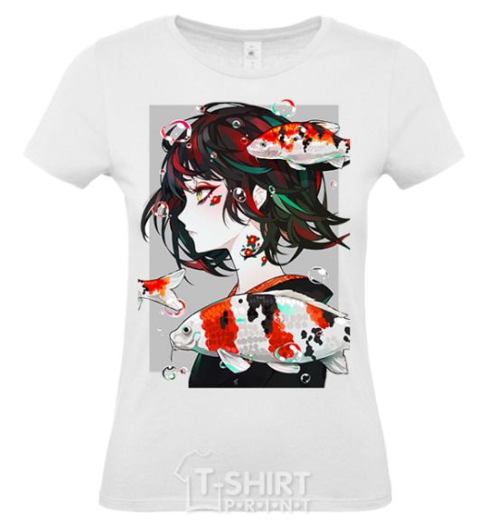 Women's T-shirt Anime fish and girl White фото