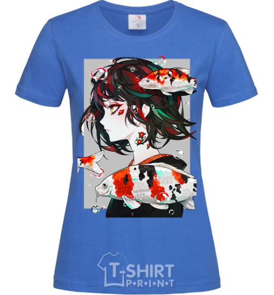 Women's T-shirt Anime fish and girl royal-blue фото