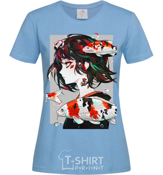 Women's T-shirt Anime fish and girl sky-blue фото