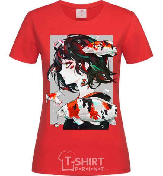 Women's T-shirt Anime fish and girl red фото