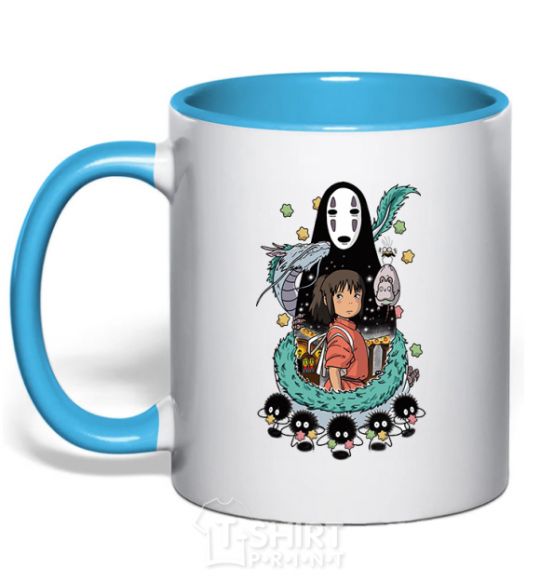 Mug with a colored handle Gone with the ghosts sky-blue фото