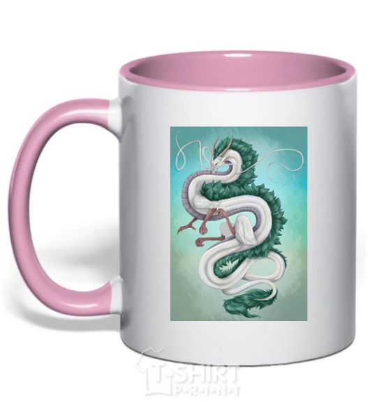 Mug with a colored handle Haku the dragon light-pink фото