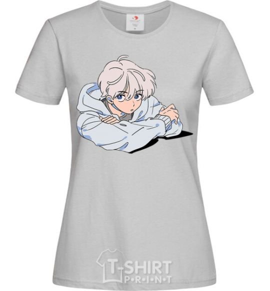 Women's T-shirt Anime art boy grey фото