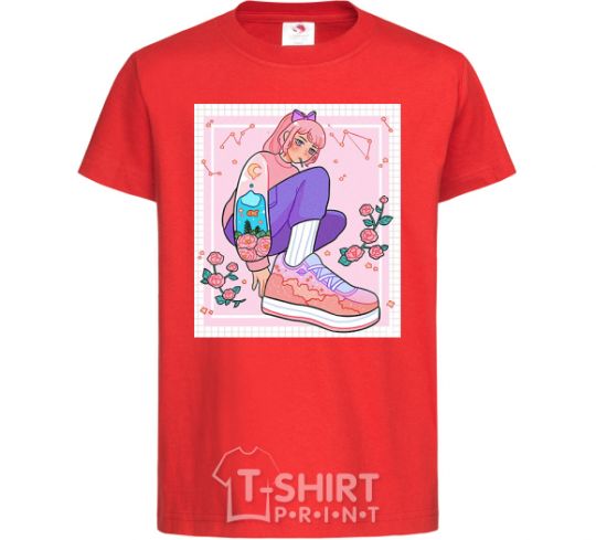 Kids T-shirt Anime girl art red фото
