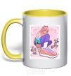 Mug with a colored handle Anime girl art yellow фото