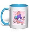 Mug with a colored handle Anime girl art sky-blue фото