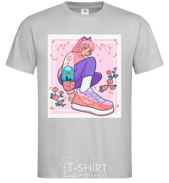 Men's T-Shirt Anime girl art grey фото
