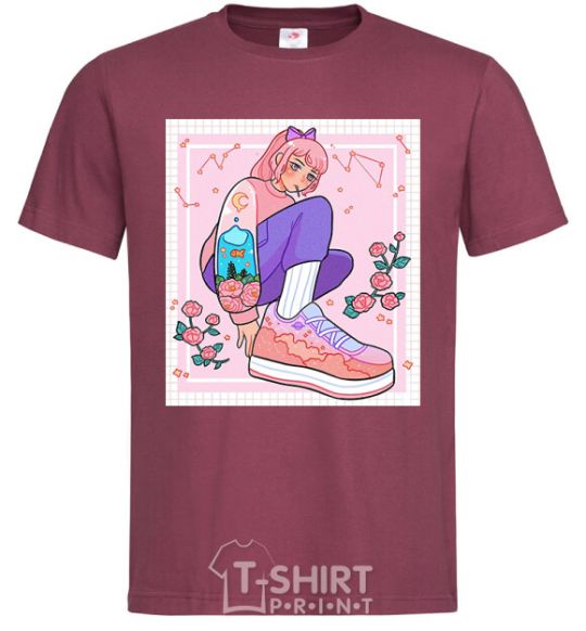 Men's T-Shirt Anime girl art burgundy фото