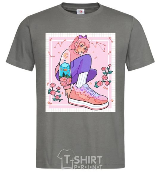 Men's T-Shirt Anime girl art dark-grey фото