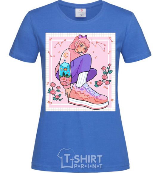 Women's T-shirt Anime girl art royal-blue фото