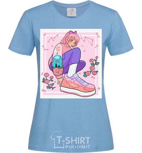 Women's T-shirt Anime girl art sky-blue фото