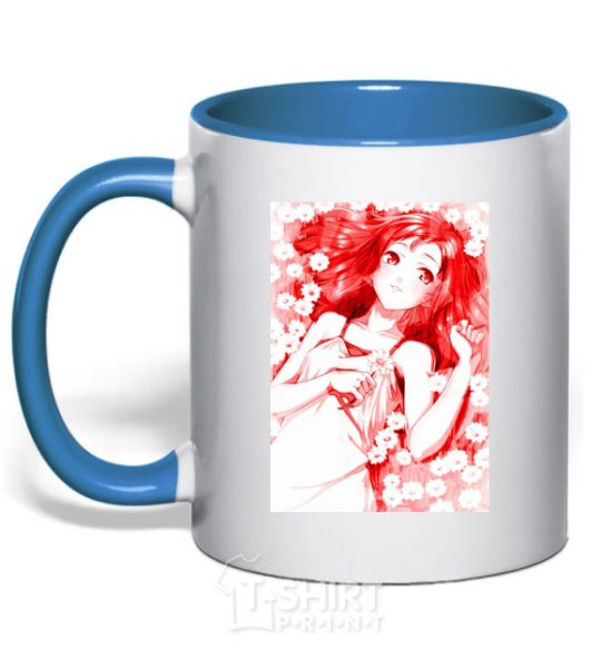 Mug with a colored handle Girl anime art red royal-blue фото