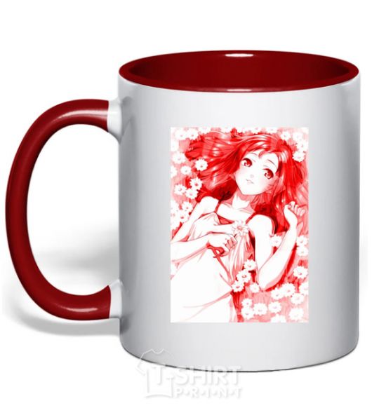 Mug with a colored handle Girl anime art red red фото