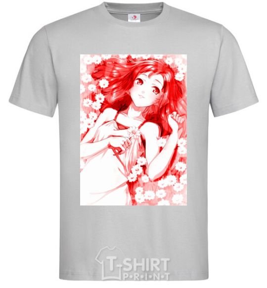 Men's T-Shirt Girl anime art red grey фото