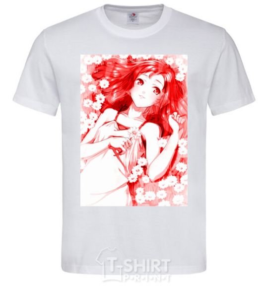 Men's T-Shirt Girl anime art red White фото