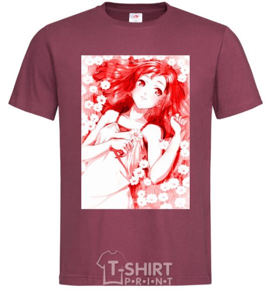 Men's T-Shirt Girl anime art red burgundy фото
