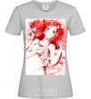 Women's T-shirt Girl anime art red grey фото