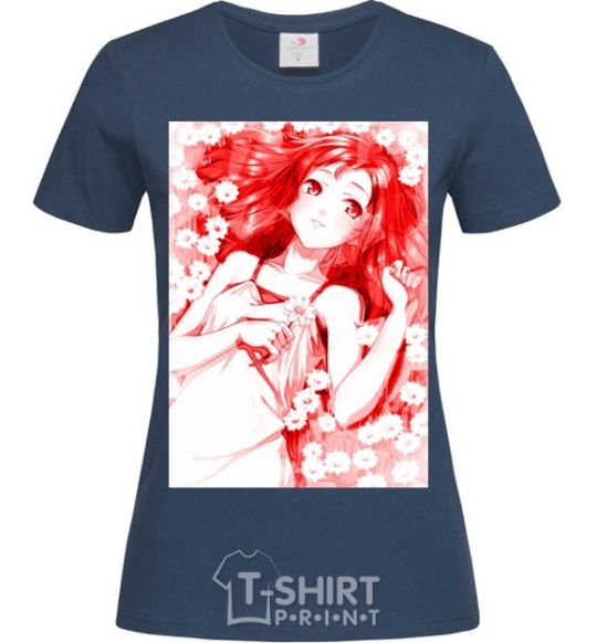 Women's T-shirt Girl anime art red navy-blue фото