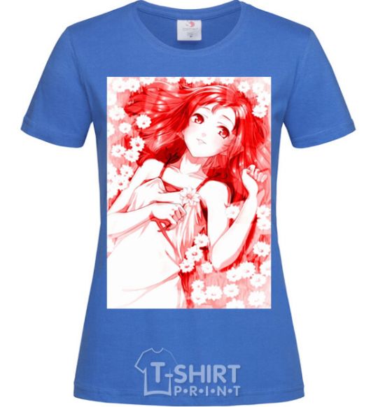 Women's T-shirt Girl anime art red royal-blue фото