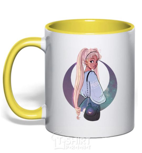 Mug with a colored handle Sailor Moon drawing yellow фото