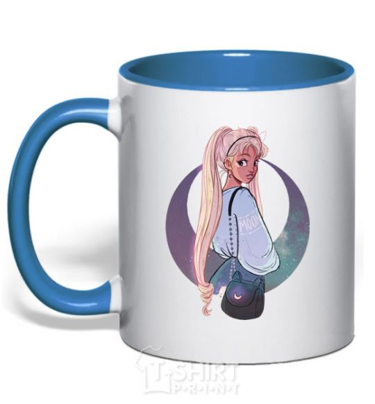 Mug with a colored handle Sailor Moon drawing royal-blue фото