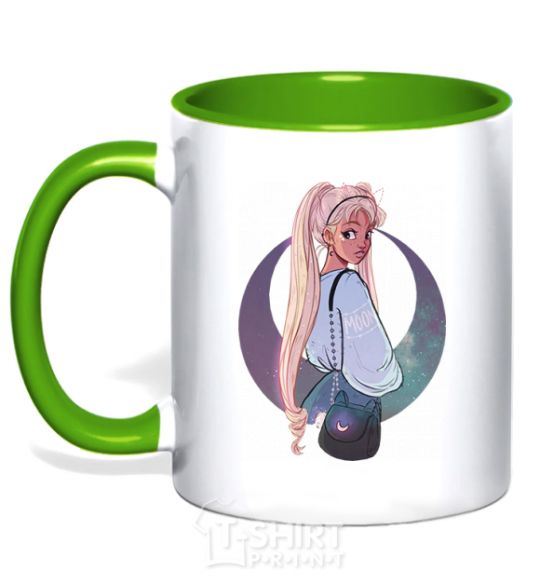 Mug with a colored handle Sailor Moon drawing kelly-green фото