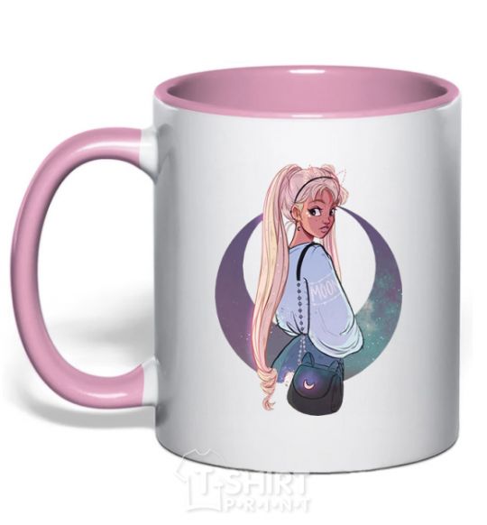 Mug with a colored handle Sailor Moon drawing light-pink фото