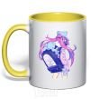 Mug with a colored handle Girl's anime back yellow фото