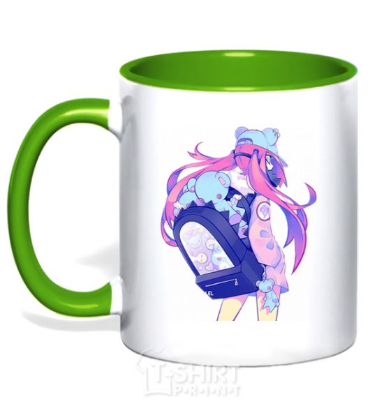 Mug with a colored handle Girl's anime back kelly-green фото