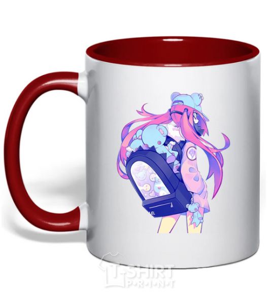 Mug with a colored handle Girl's anime back red фото