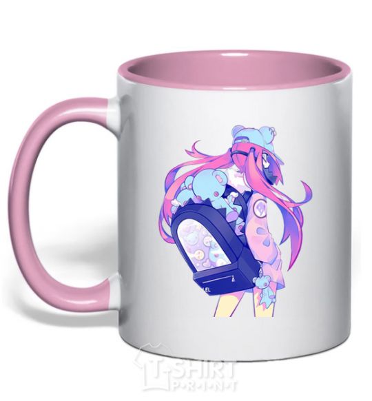 Mug with a colored handle Girl's anime back light-pink фото