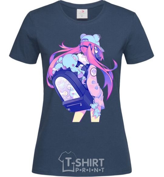 Женская футболка Девушка аниме спина Темно-синий фото
