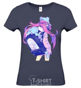 Women's T-shirt Girl's anime back navy-blue фото