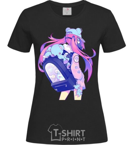 Women's T-shirt Girl's anime back black фото