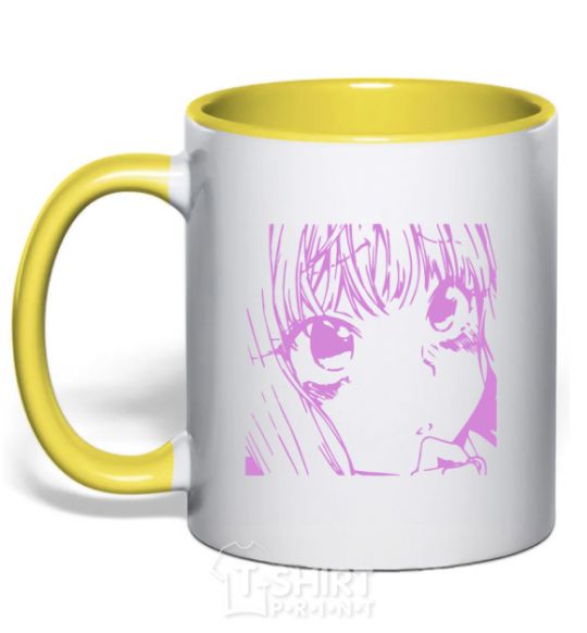 Mug with a colored handle The anime girl is pink yellow фото