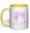 Mug with a colored handle The anime girl is pink yellow фото